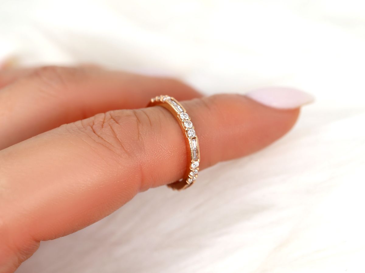 Stunning 0.67 CT Round & Baguette Moissanite Stones Vintage Wedding Band 7