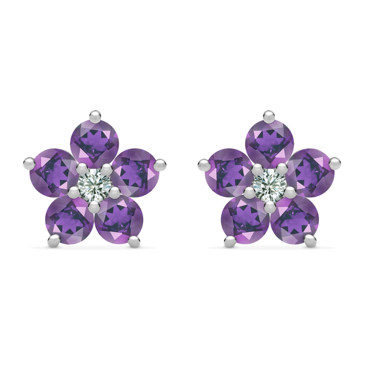 0.20 CT Round Amethyst Lab Made Diamond- February Birthstone Studs 5