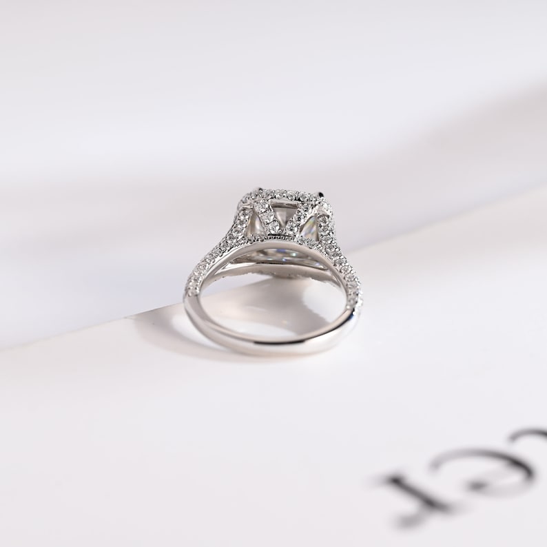 Stunning 1.0 - 2.0 CT Cushion Moissanite Engagement Ring With Pave & Halo Design 9