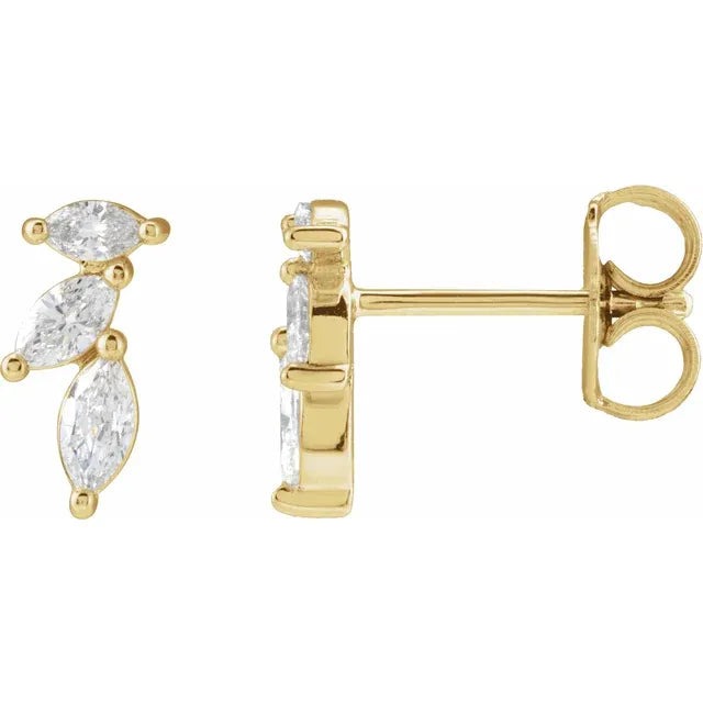 0.40 TCW Marquise Cut Moissanite Leaf Stud Earrings in Gold 1