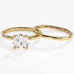 1.50 CT Round Cut Moissanite Bridal Ring Set with Plain Wedding Bands 1