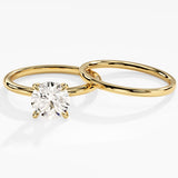 1.50 CT Round Cut Moissanite Bridal Ring Set with Plain Wedding Bands 1
