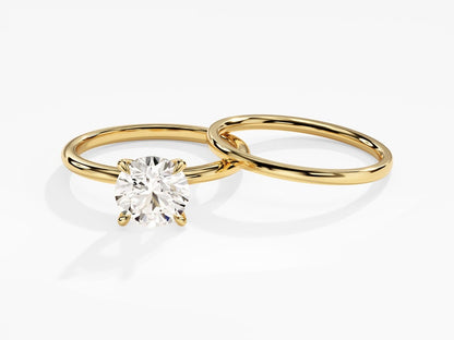 1.50 CT Round Cut Moissanite Bridal Ring Set with Plain Wedding Bands 1