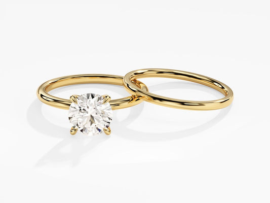 1.0 CT Round Cut Moissanite Solitaire Bridal Ring Set with Round Plain Wedding Bands 1