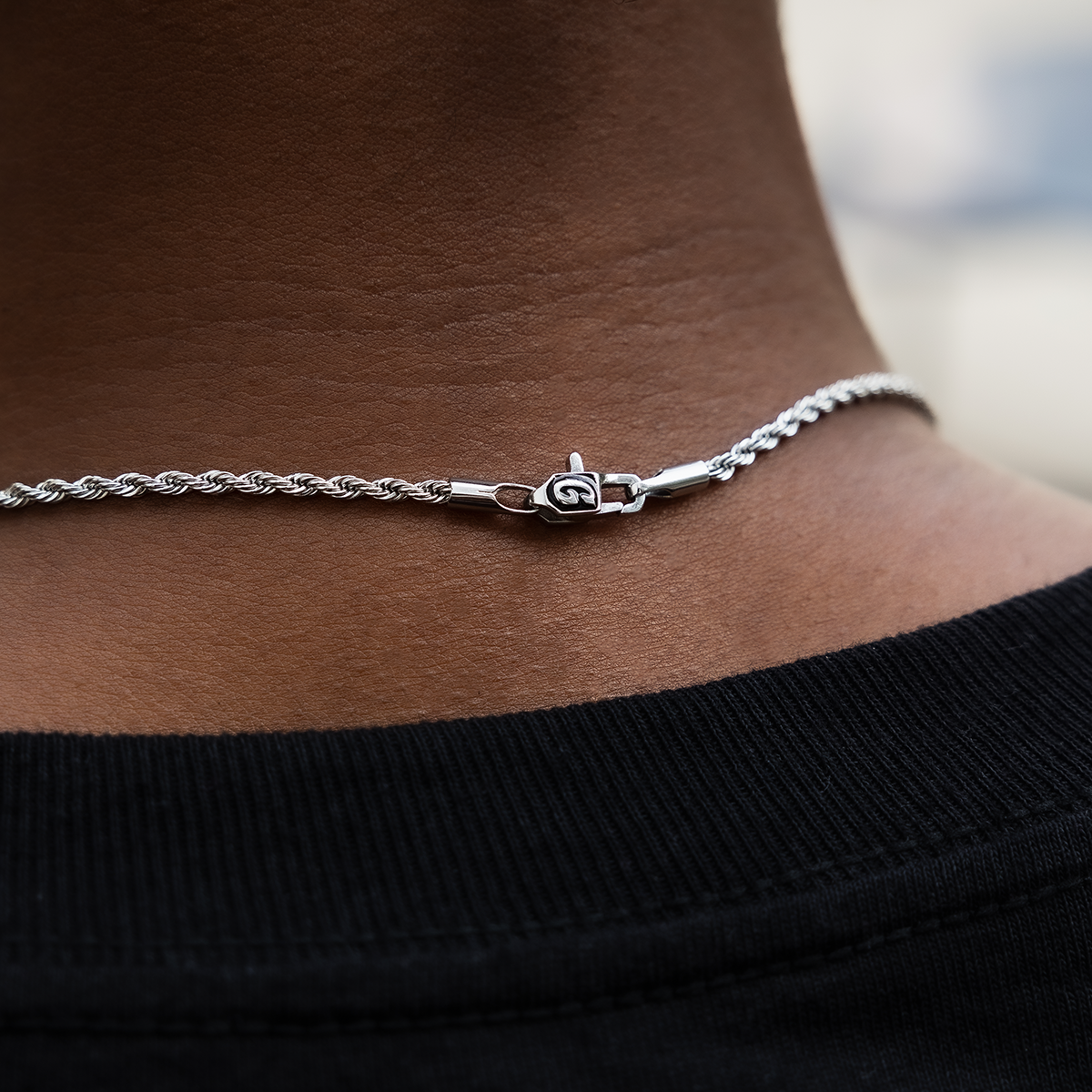 Polished Finish Rope Silver Necklace For Him 5