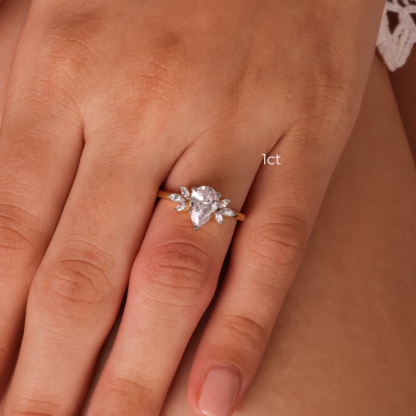 Stunning 1.50 CT Pear Moissanite Engagement Ring with Cluster Design 4