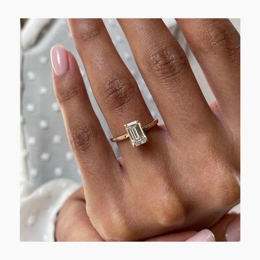 Classic 1.0 CT Emerald Moissanite Engagement Ring with Hidden Halo Design 1