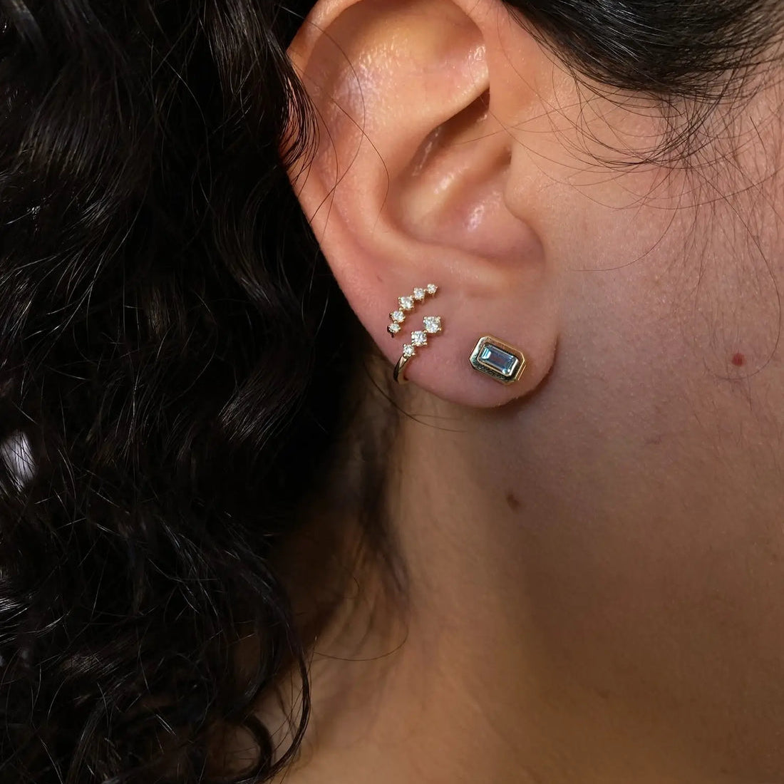 0.20 TCW Emerald Cut Moissanite Bezel Stud Earrings in Gold 2