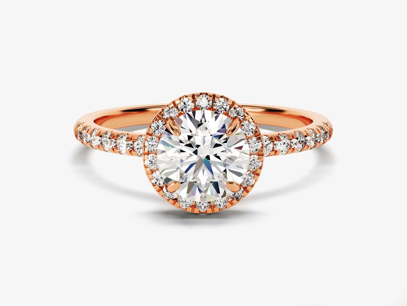 Stunning 1.0 CT Round Moissanite Engagement Ring with Halo & Pave Design 5