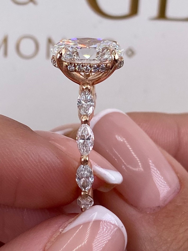 Stunning 2.5 CT Oval Moissanite Engagement Ring in a Hidden Halo Design 7