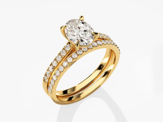1.50 Oval Cut Moissanite Bridal Ring Set with Round Wedding Bands 2