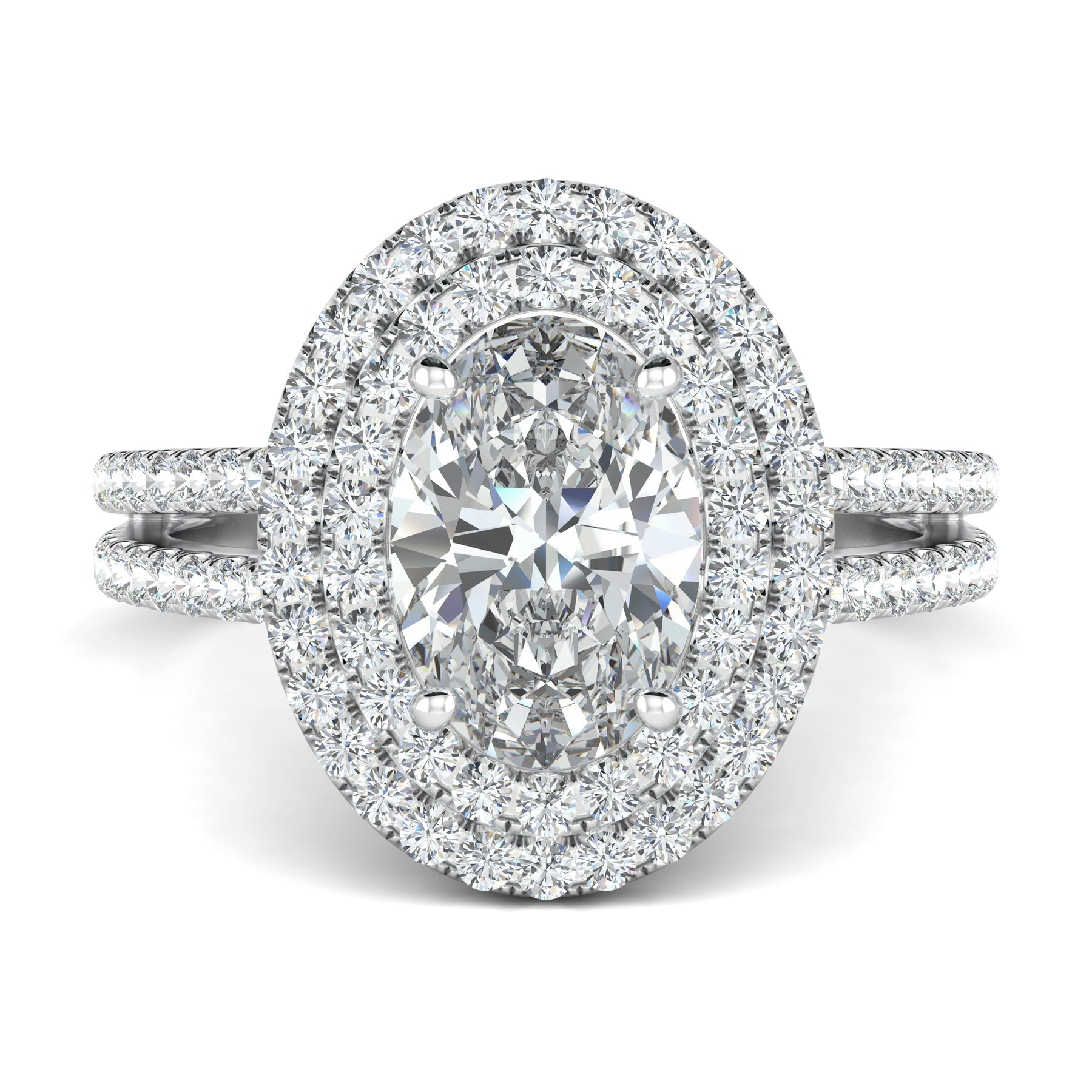 Stunning 0.5 CT Oval Moissanite Stones Engagement Ring In Double Halo & Pave Design 1