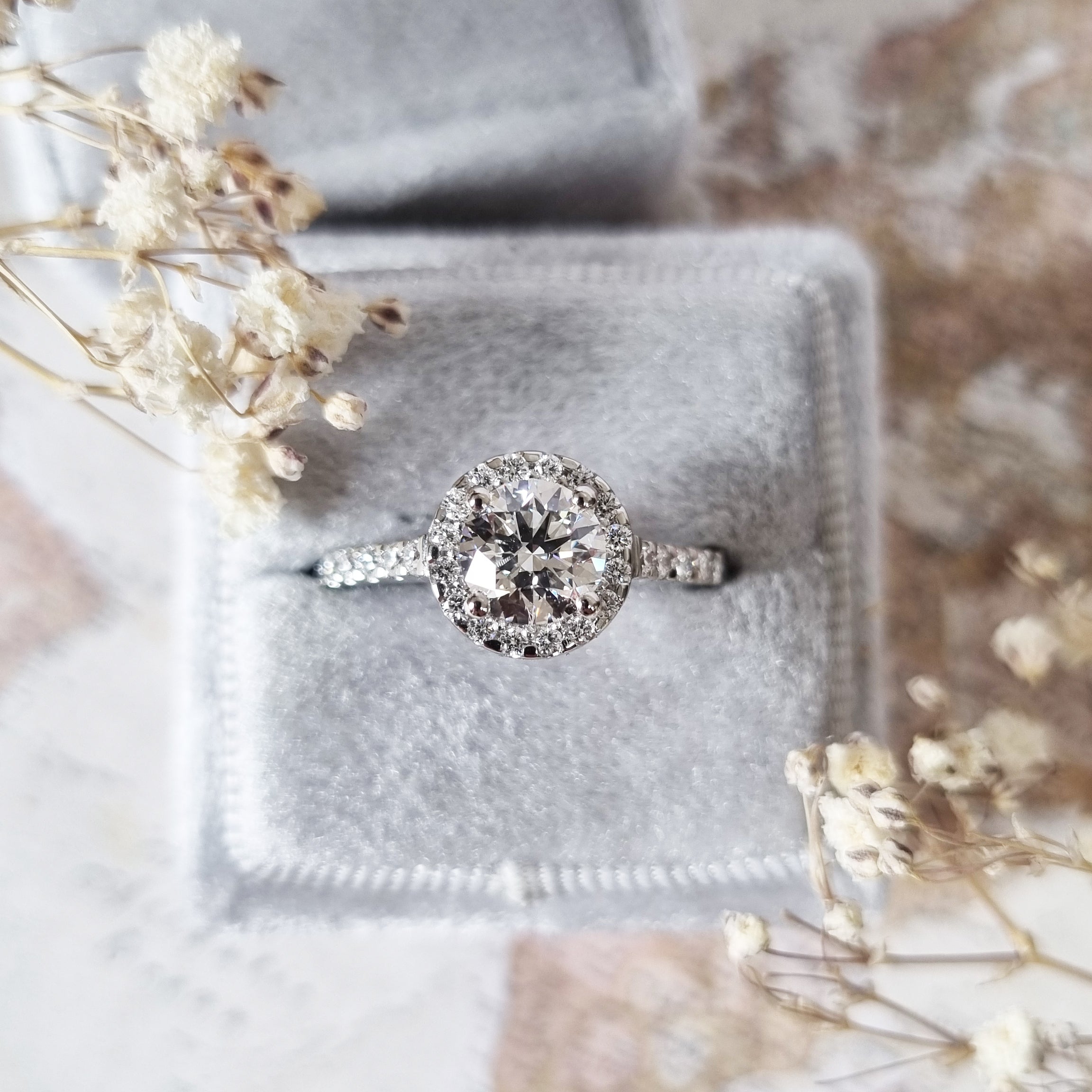 Round Halo & Pave Lab Grown Diamond Engagement Ring