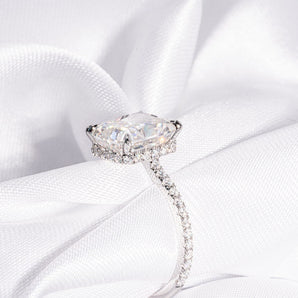 Stunning 4.0 CT Radiant Cut Moissanite Engagement Ring with Hidden Halo & Pave Design