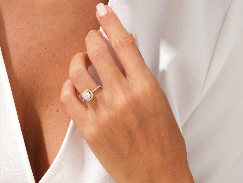 Stunning 1.0-2.0 CT Cushion Moissanite Engagement Ring with Halo & Pave Design 9