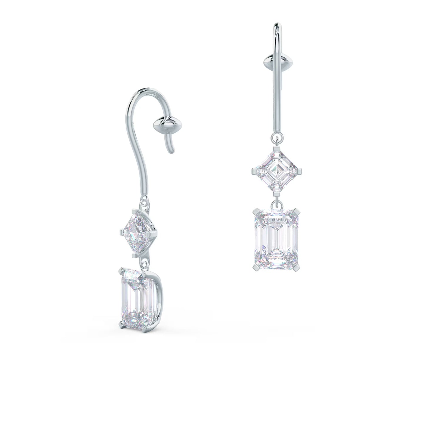 1.30 TCW Emerald & Asscher Cut Moissanite Duet Drop Earrings in Gold 2