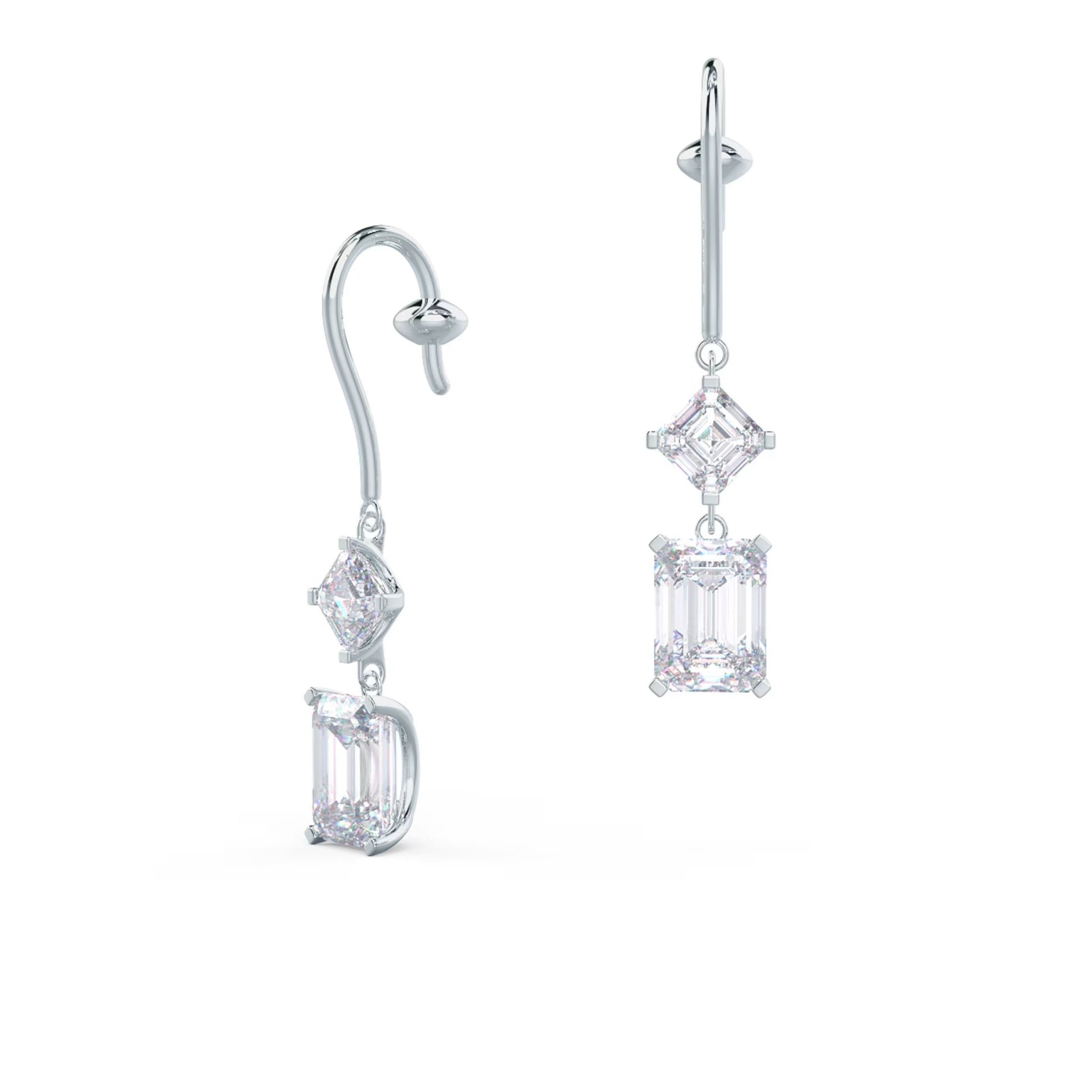 1.30 TCW Emerald & Asscher Cut Moissanite Duet Drop Earrings in Gold 2