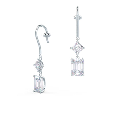 1.30 TCW Emerald & Asscher Cut Moissanite Duet Drop Earrings in Gold 2
