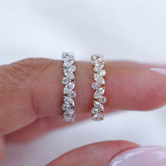 Stunning 0.4 TCW Marquise & Round Moissanite Stones in Half Eternity Wedding Band 1