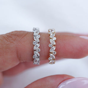 Stunning 0.4 TCW Marquise & Round Moissanite Stones in Half Eternity Wedding Band