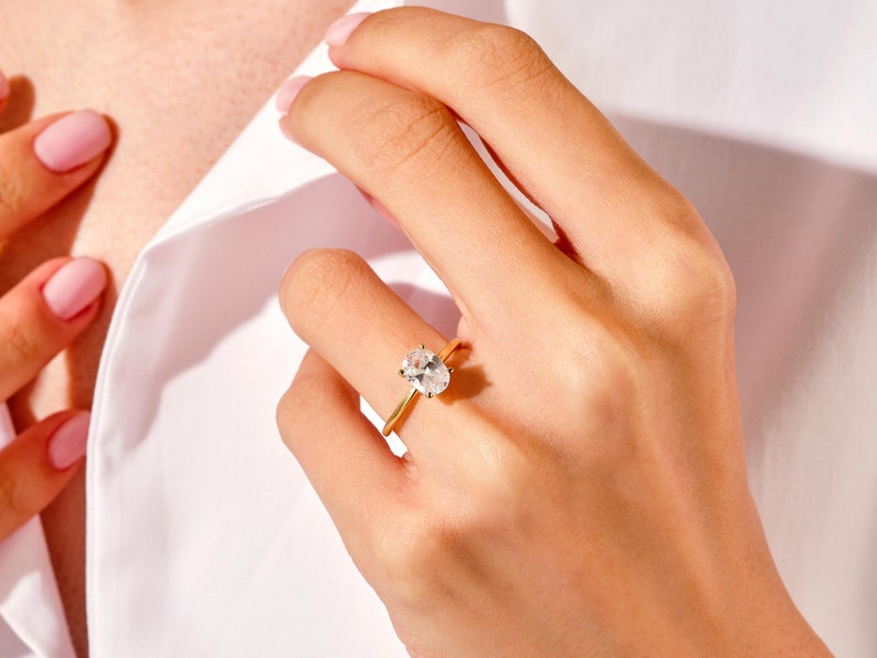 1.50 CT Oval Cut Moissanite Solitaire Bridal Ring Set with Plain Wedding Bands 6