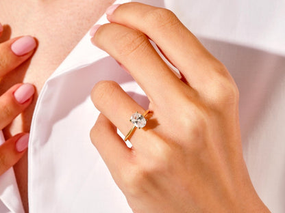 1.50 CT Oval Cut Moissanite Solitaire Bridal Ring Set with Plain Wedding Bands 6