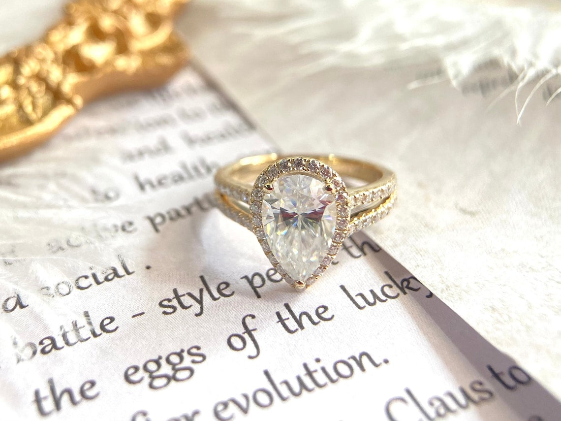Stunning 3.0 CT Pear Moissanite Engagement Ring with Halo & Pave Design 1