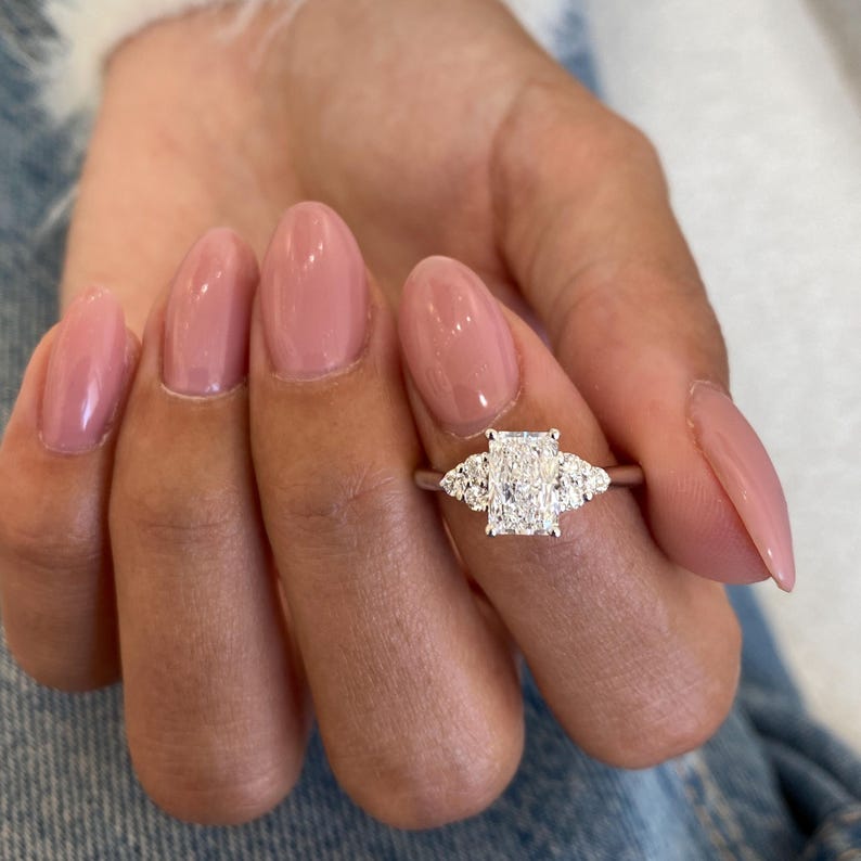 Classic 1.0 CT Radiant Moissanite Engagement Ring with Cluster Design 7