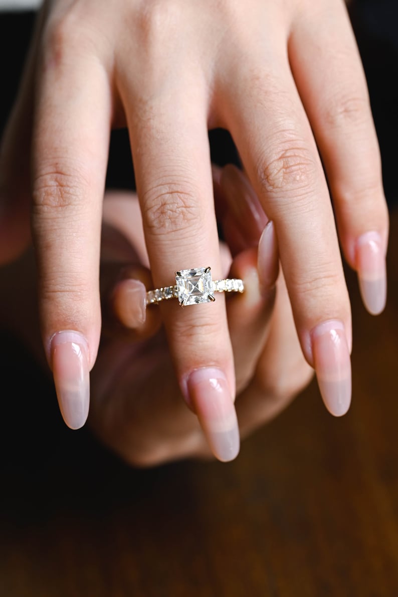Stunning 1.0 - 2.0 CT Asscher Moissanite Engagement Ring With Pave Design 4