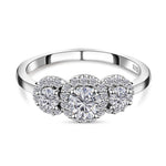 Round Cut Halo Three Stone Style Cubic Zirconia in 925 Sterling Silver Ring 1