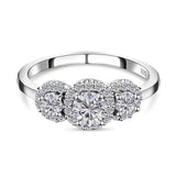 Round Cut Halo Three Stone Style Cubic Zirconia in 925 Sterling Silver Ring 1