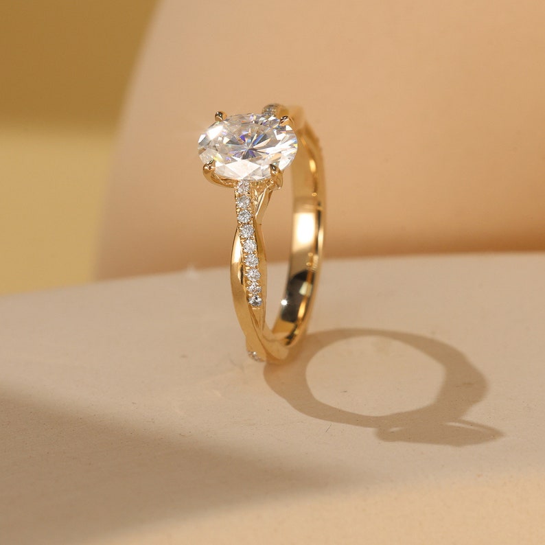 Stunning 2.0 CT Oval Moissanite Engagement Ring with Twisted Pave Design 3