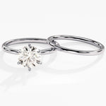 1.50 CT Round Cut Moissanite Bridal Ring Set with Plain Wedding Bands 3
