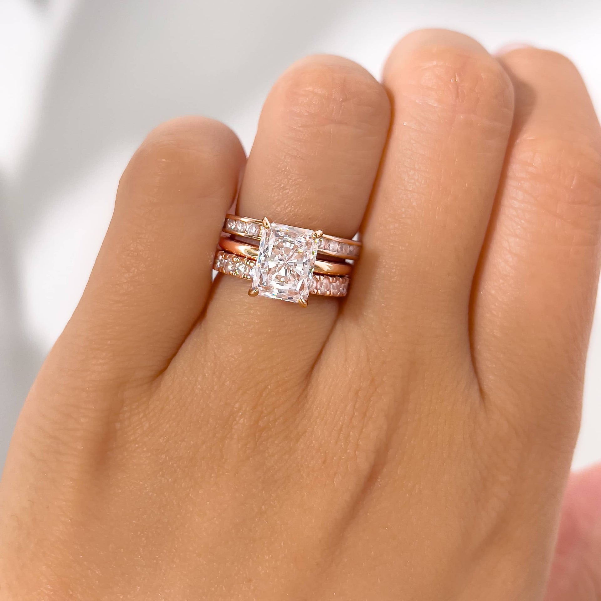 Stunning 3.0 CT Radiant Moissanite Engagement Ring with Hidden Halo Design 10