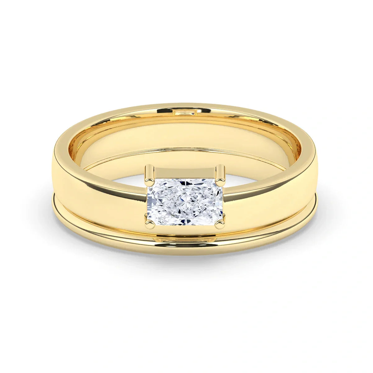 Delicate 0.60 CT Moissanite Solitaire Men's Wedding Band with Radiant Cut Stones in Solid Gold 1