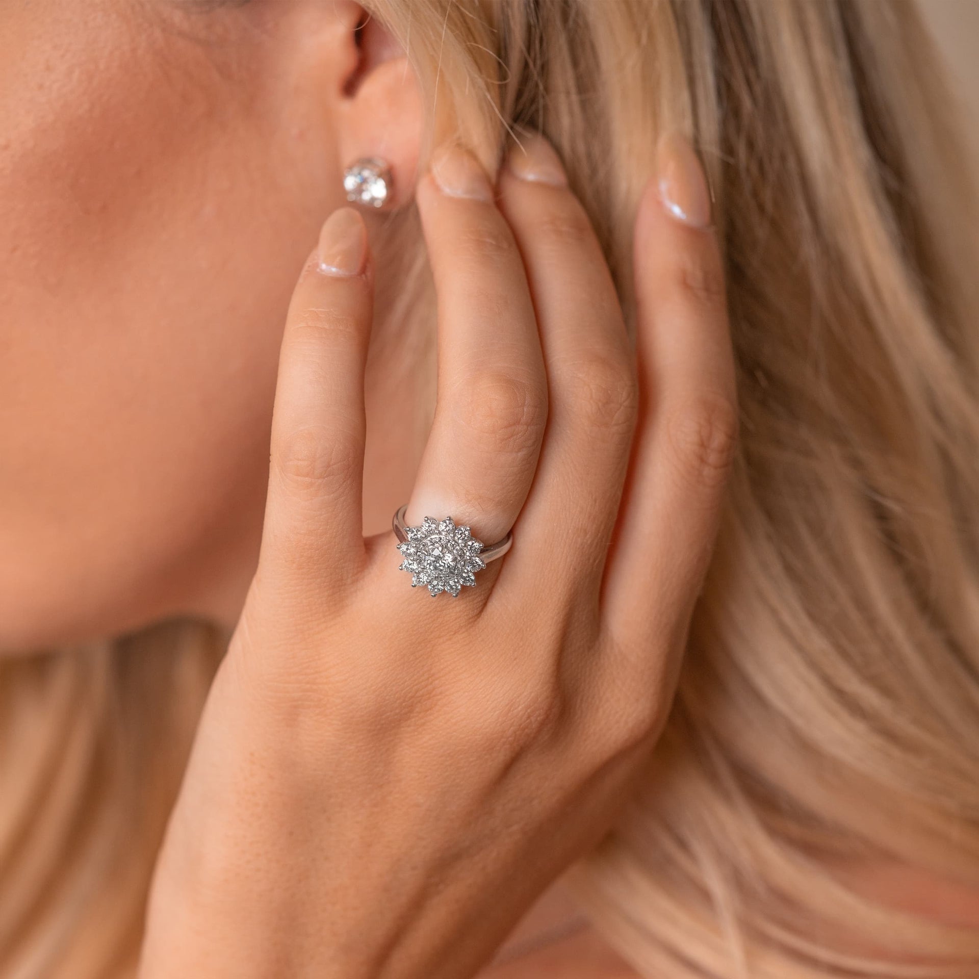 Stunning 0.5 CT Round Moissanite Engagement Ring In Cluster Design 6