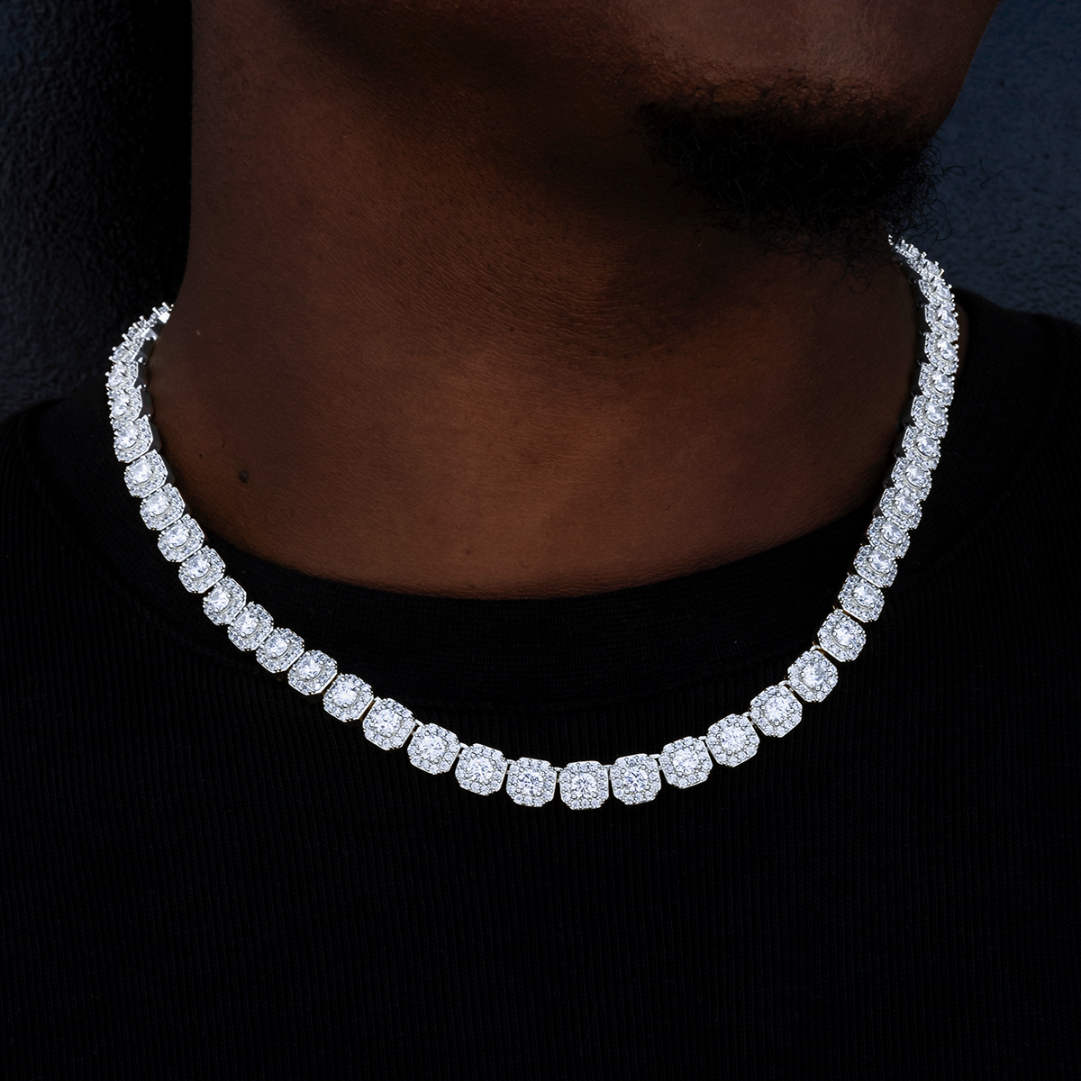 35 CT Round Moissanite Diamond Clustered Tennis Silver Necklace For Him 1