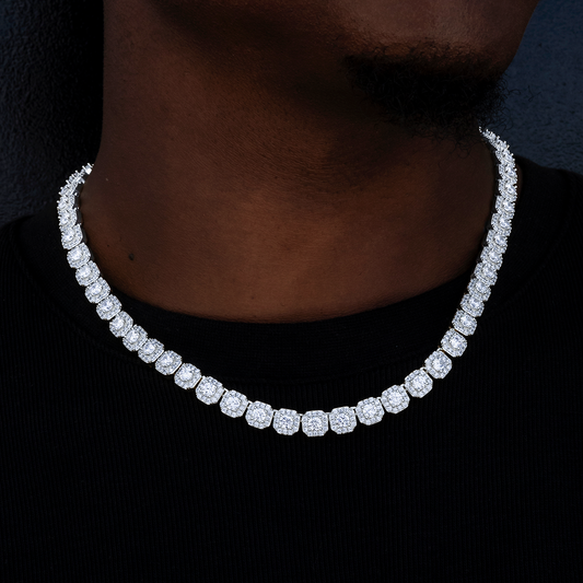 35 CT Round Moissanite Diamond Clustered Tennis Silver Necklace For Him 1