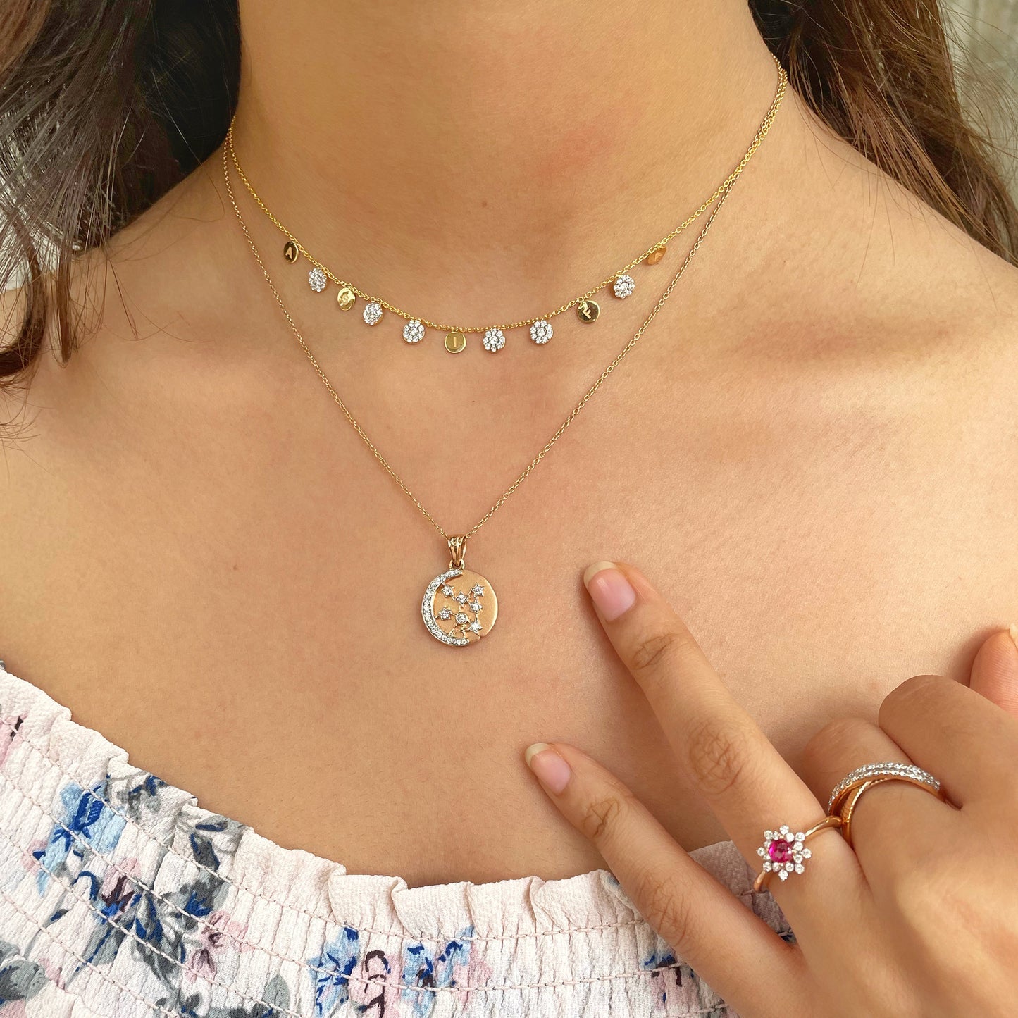 0.50 TCW Round Moissanite Diamond Gold Disc Dangler Necklace in Solid Gold 2