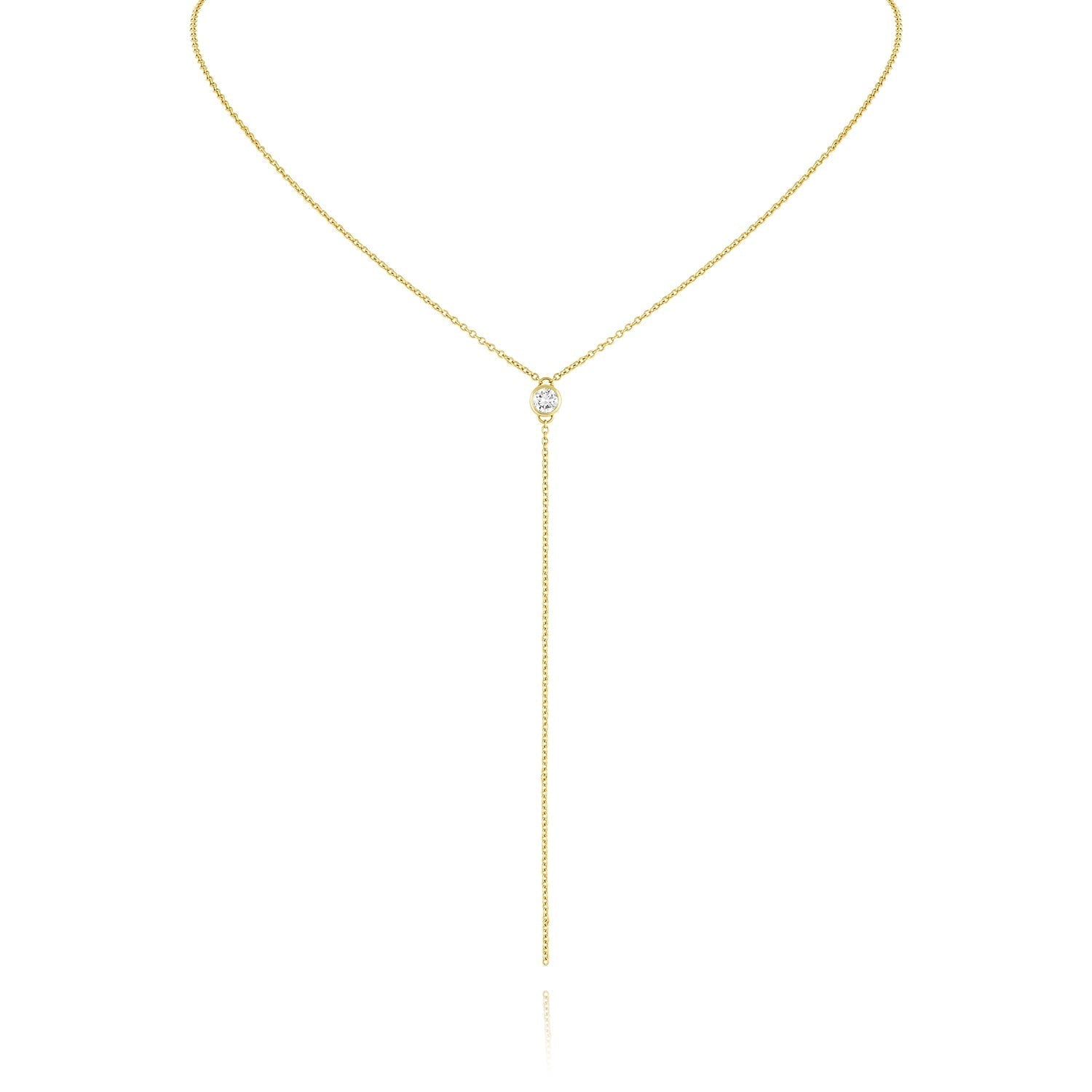 0.04 CT Round Moissanite Diamond Bezel Lariat Necklace in Solid Gold 3