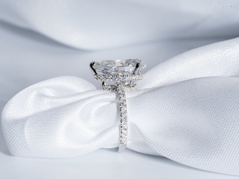 Stunning 5.0 CT Pear Moissanite Engagement Ring with Double Hidden Halo & Pave Design 6