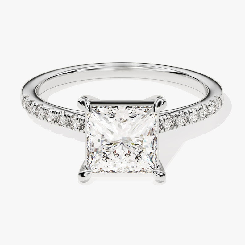 Stunning 1.0-20 CT Princess Moissanite Engagement Ring with Pave Design 4