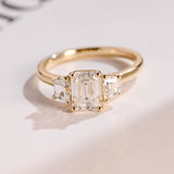 Stunning 1.0 - 2.0 CT Emerald Moissanite Engagement Ring with Three Stone Design 1