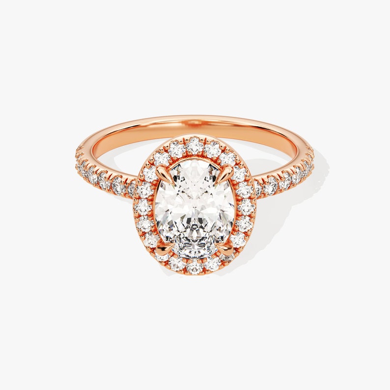 Stunning 1.0-2.0 CT Oval Moissanite Engagement Ring with Halo & Pave Design 5