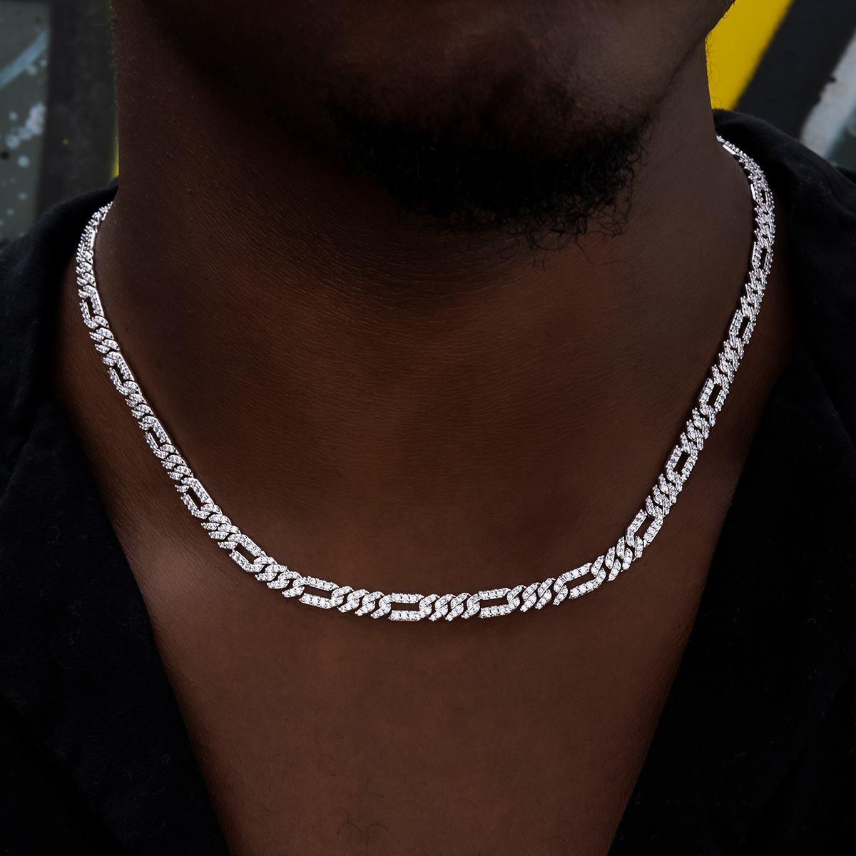 25 CT Round Moissanite Diamond Figaro Silver Necklace For Him 1