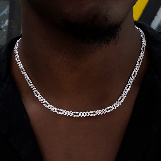 25 CT Round Moissanite Diamond Figaro Silver Necklace For Him 1