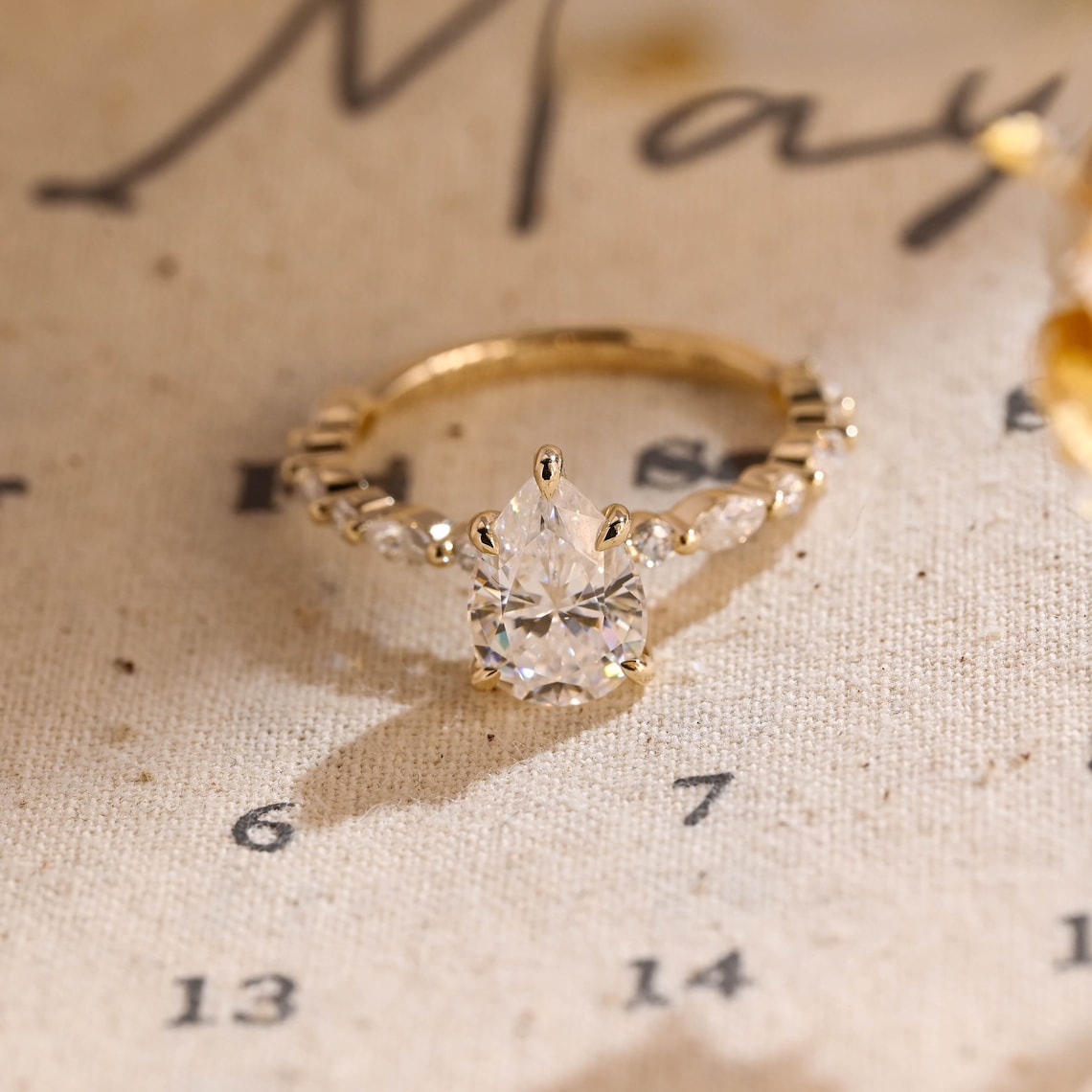 4.0 CT Pear Shaped Moissanite Engagement Ring With Pave Accents 8