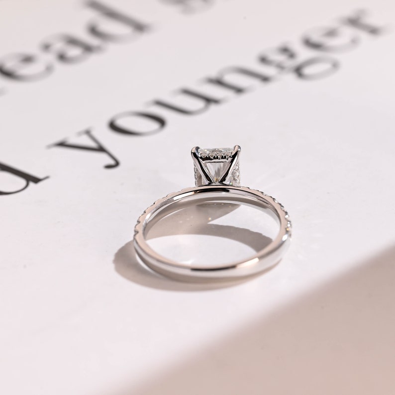 Stunning 1.5 - 2.5 CT Radiant Moissanite Engagement Ring with Pave & Hidden Halo Design 8