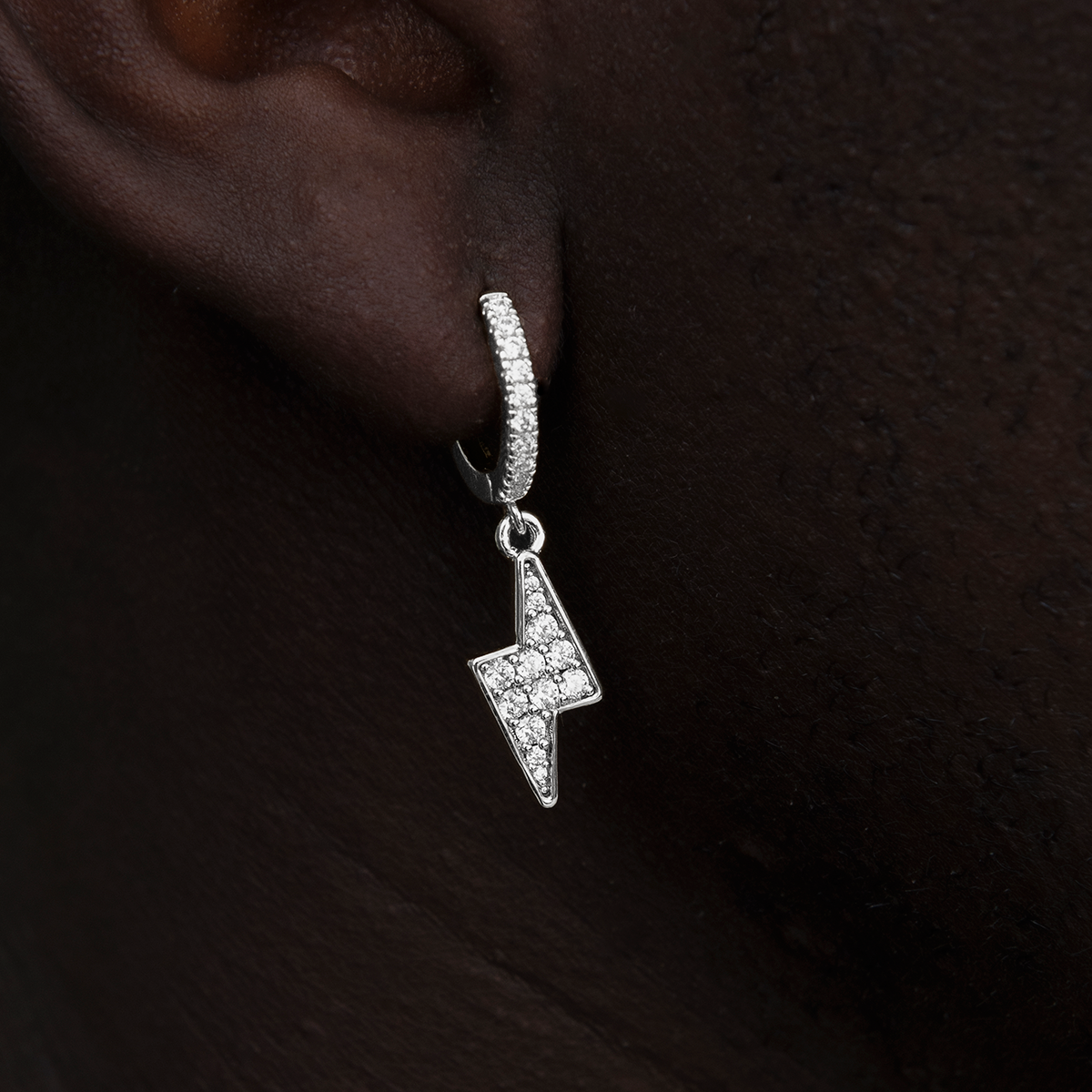 4 CT Round Moissanite Iced Bolt Hoop Silver Earrings for Him 2