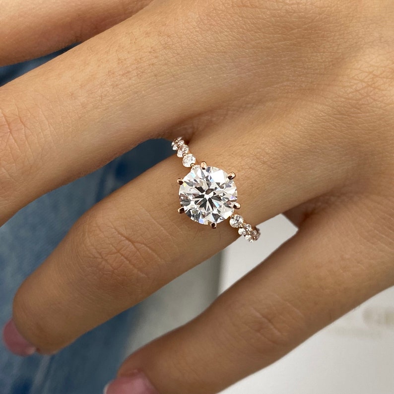 2.0 CT Round Moissanite Engagement Ring with Dainty Pave Design 4